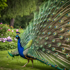 Naklejka premium beautiful peacock displaying vibrant and colorful