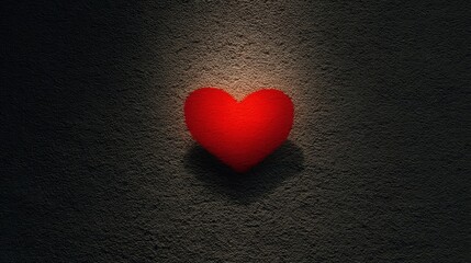 Obraz premium A vivid red heart stands out against a textured dark gray background,