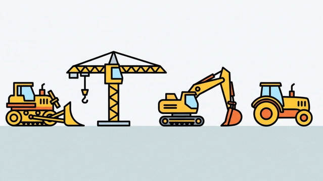 Cartoon construction vehicles convey building, infrastructure, and engineering themes in a fun, modern, and engaging style perfect for educational content