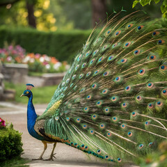 Obraz premium beautiful peacock displaying vibrant and colorful