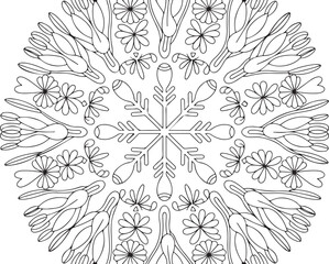 Intricate Floral Mandala with Wildflower and Leaf Details