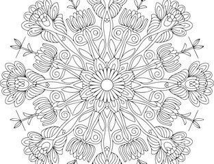 Intricate Floral Mandala with Wildflower and Leaf Details