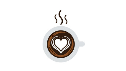 Cozy warm coffee cup with latte art heart design and rising steam, perfect for cafe promotions or morning mood branding.