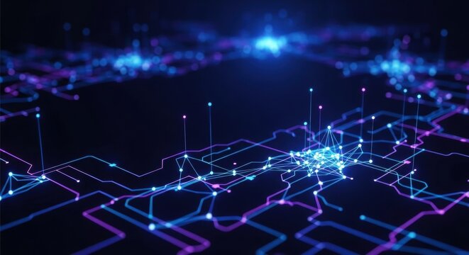 Digital network connection on dark background. Big data concept for business technology and artificial intelligence.