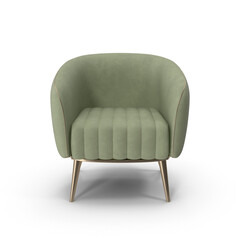 Manicure chair with soft green cushion and wooden legs isolated on transparent background, png