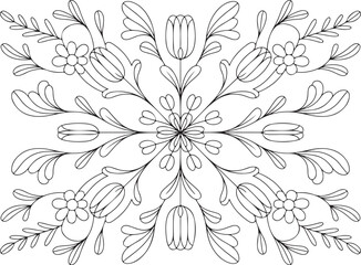 Minimal Wildflower Mandala Line Art for Coloring and Decoration