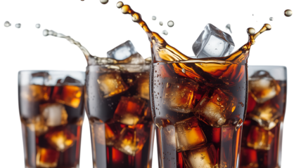 Glasses of Cold Cola with Ice Cubes Splashing