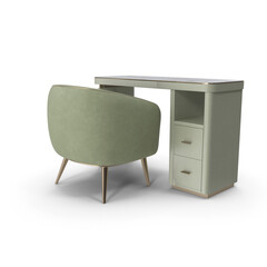Manicure table with matching cushioned chair in green and white