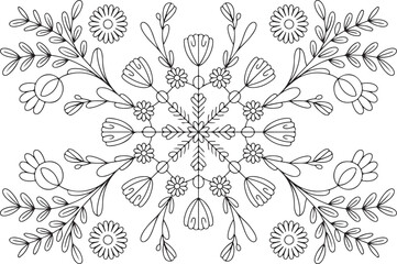 Minimal Wildflower Mandala Line Art for Coloring and Decoration