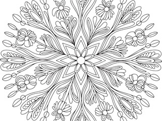 Minimal Wildflower Mandala Line Art for Coloring and Decoration
