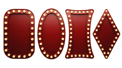 Four Vintage Marquee Signs With Light Bulbs In Different Shapes On Black Background retro lights