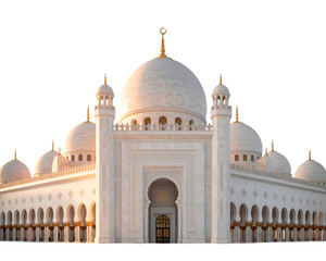 Grand Mosque Architecture with Golden Domes and Arches on a Black Background graphic character
