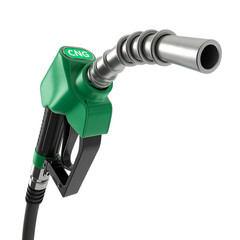 Green and silver CNG fuel nozzle with hose on a black background gas pump dispenser