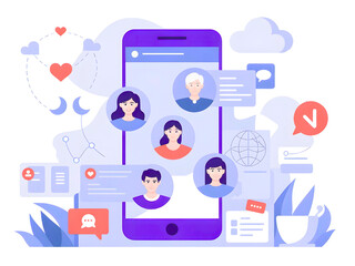 Engage your audience with mobile social networking app visuals, showing global communication and connection through diverse user profiles and interaction