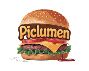 Illustrated Hamburger with the Word Piclumen on a Black Background illustration food
