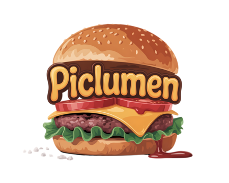 Illustrated Hamburger with the Word Piclumen on a Black Background illustration food