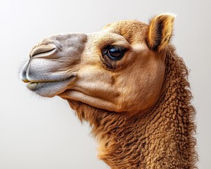 Obraz premium Close-up profile of a camel's head and neck. Soft lighting