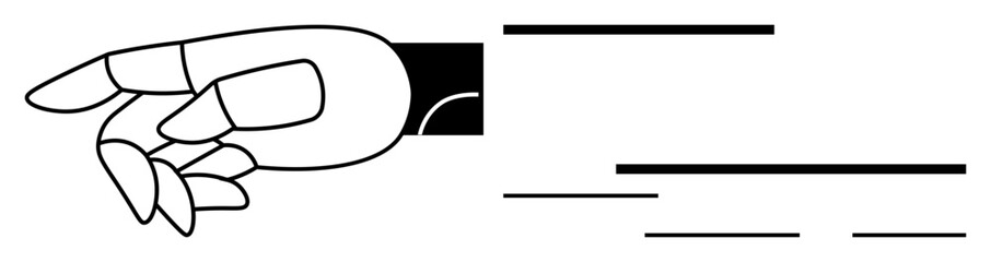 Robotic hand with mechanical fingers extending forward, sleek lines suggesting motion and energy. Ideal for technology, robotics, AI, innovation, automation, progress futuristic design. Simple flat