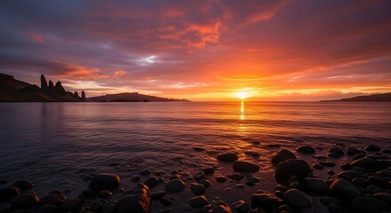 Vibrant Sunset Over Calm Water.