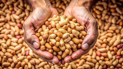 Naklejka premium Hands cupped full of peanuts in shells