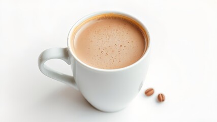 Fototapeta premium Upper view cup of hot chocolate, white background