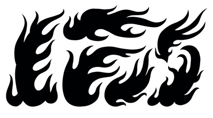 Abstract edgy shapes set. Black illustrations isolated on white background.