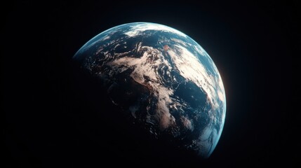 Obraz premium Earth viewed from space showcasing distinct continent outlines and swirling cloud formations against the dark cosmic bac