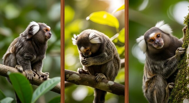 Three Common Marmosets - A Glimpse into the Rainforest Canopy.