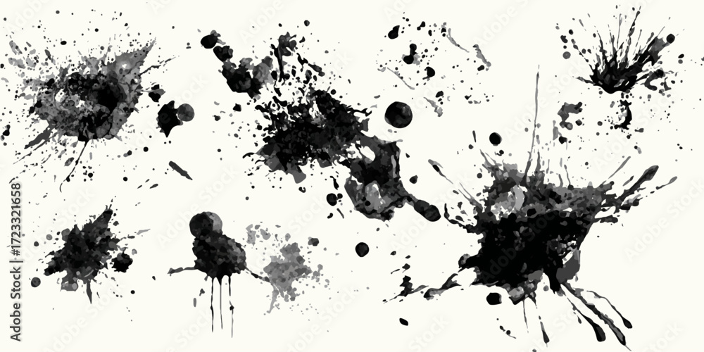 Poster ink blots and splats. detailed ink splats hyperrealistic highly detailed isolated on transparent bac