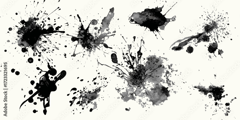 Poster ink blots and splats. detailed ink splats hyperrealistic highly detailed isolated on transparent bac