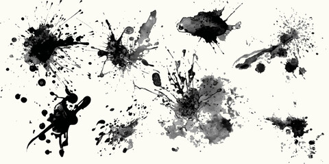 ink blots and splats. detailed ink splats Hyperrealistic Highly Detailed Isolated On Transparent Background	