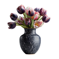 Tulips in Decorative Vase, isolated on transparent background PNG