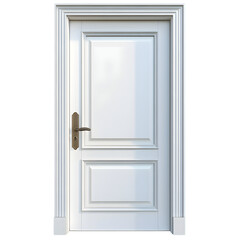 White Wooden Door with Metal Handle and Lock, Simple Clean Design, Isolated PNG