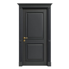Dark gray wooden door with metal handle and lock, simple clean design, isolated PNG