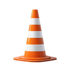 Orange-white striped traffic cone positioned vertical isolated on transparent background png 