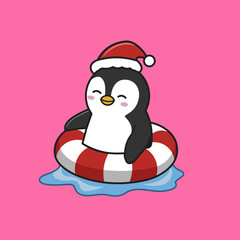 Cute vector cartoon illustration of Santa Claus and a snowman celebrating the happy holiday season with a Christmas tree