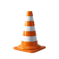 Orange-white striped traffic cone positioned vertical isolated on transparent background png 