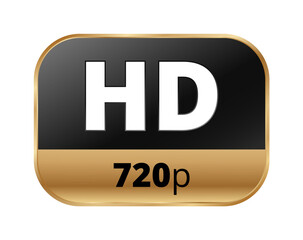 Hd 720p icon with black and gold design for high definition video quality.