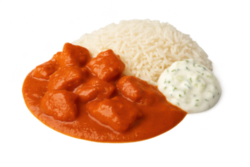 Delicious butter chicken with rice isolated on a transparent background, tasty