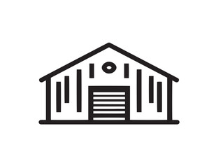 Minimal warehouse logistics facility icon in elegant line art