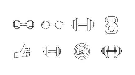 Collection of dumbbell and kettlebell fitness equipment icons silhouette