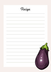 Recipe card template with Mediterranean eggplant engraving illustration