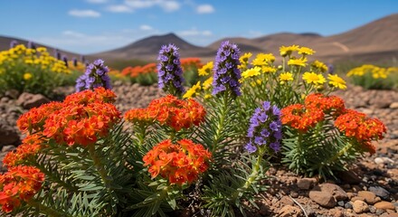 Fototapeta premium Vibrant Wildflowers in Mountain Landscape.