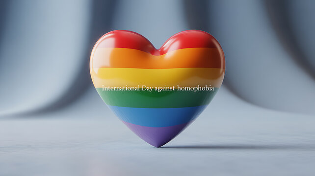 A rainbow-colored heart symbolizing LGBTQ+ pride and the International Day against Homophobia