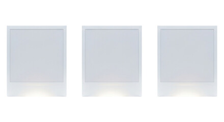 Three blank instant photo frames isolated on transparent background, offering a clean and customizable template for memories