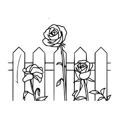 flower garden with wooden fence line art
