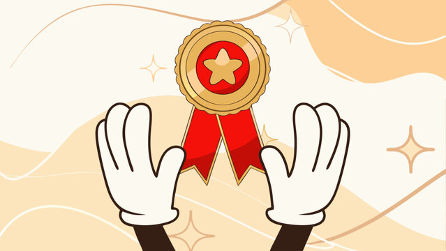 congratulation greeting card design, employee of the month template design, job promotion, work achievement awards, hand drawn retro cartoon illustration holding an award trophy - Powered by Adobe