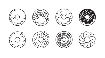 Collection of hand drawn donut illustrations in silhouette style