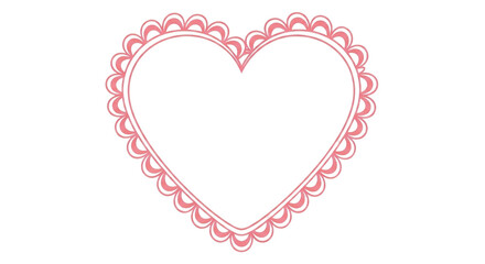 Delicate pink heart frame isolated on white background, adorned with a scalloped edge for romantic designs
