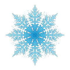Blue snowflake isolated on white background, winter snow crystal with intricate details and frosty texture vector illustration